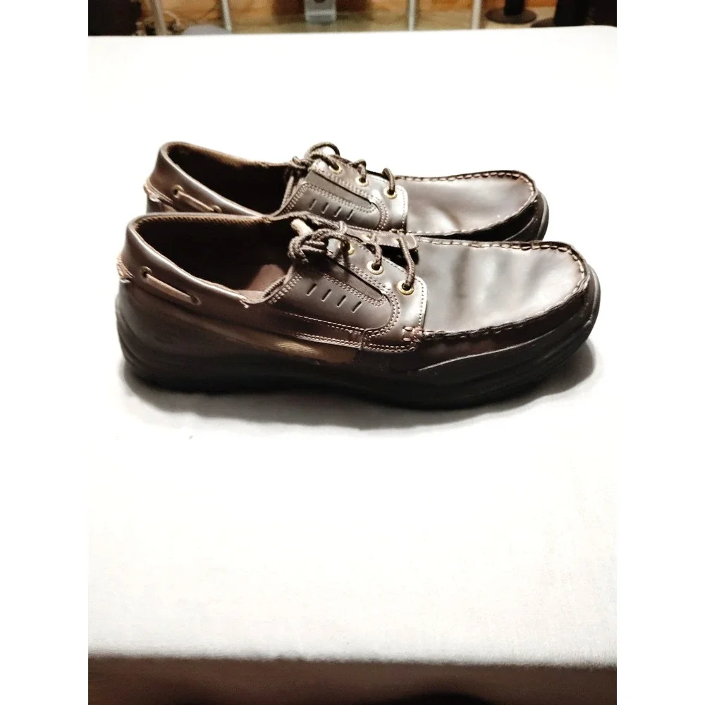 Skechers Relaxed Fit Shoes Mens Size 13 Brown Leather‎ Casual Boat Memory Foam